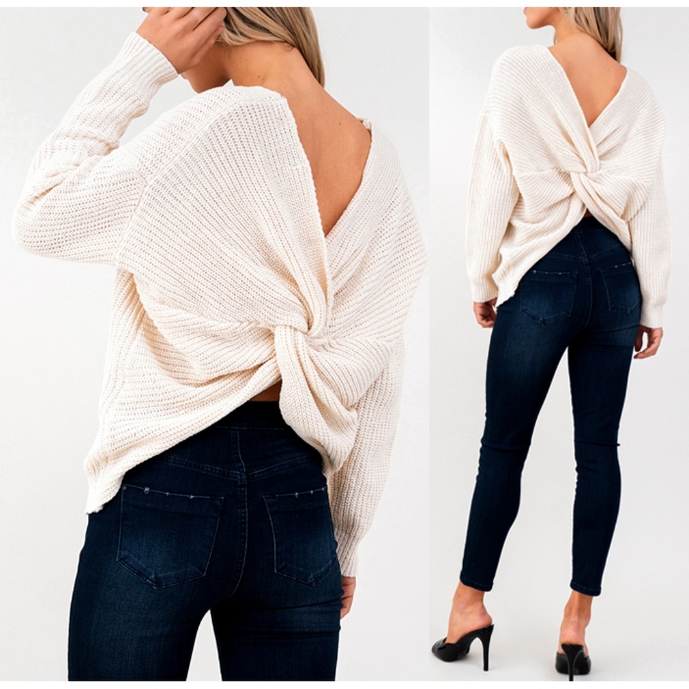 Last☝️ Cream Twist Knotted Back Slouchy Sweater - Picture 7 of 8